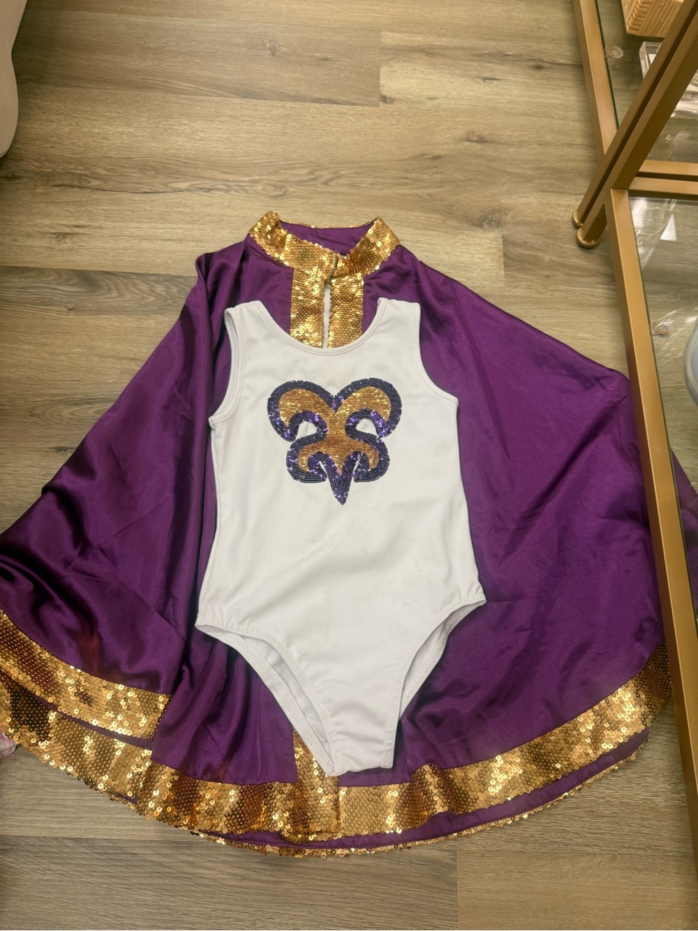 Purple and Gold Golden Girls' Costume Cape and Leotard Set